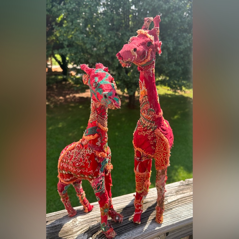 Vintage Giraffes(2) ~Sari Wrapped Fabric Paper Mache India